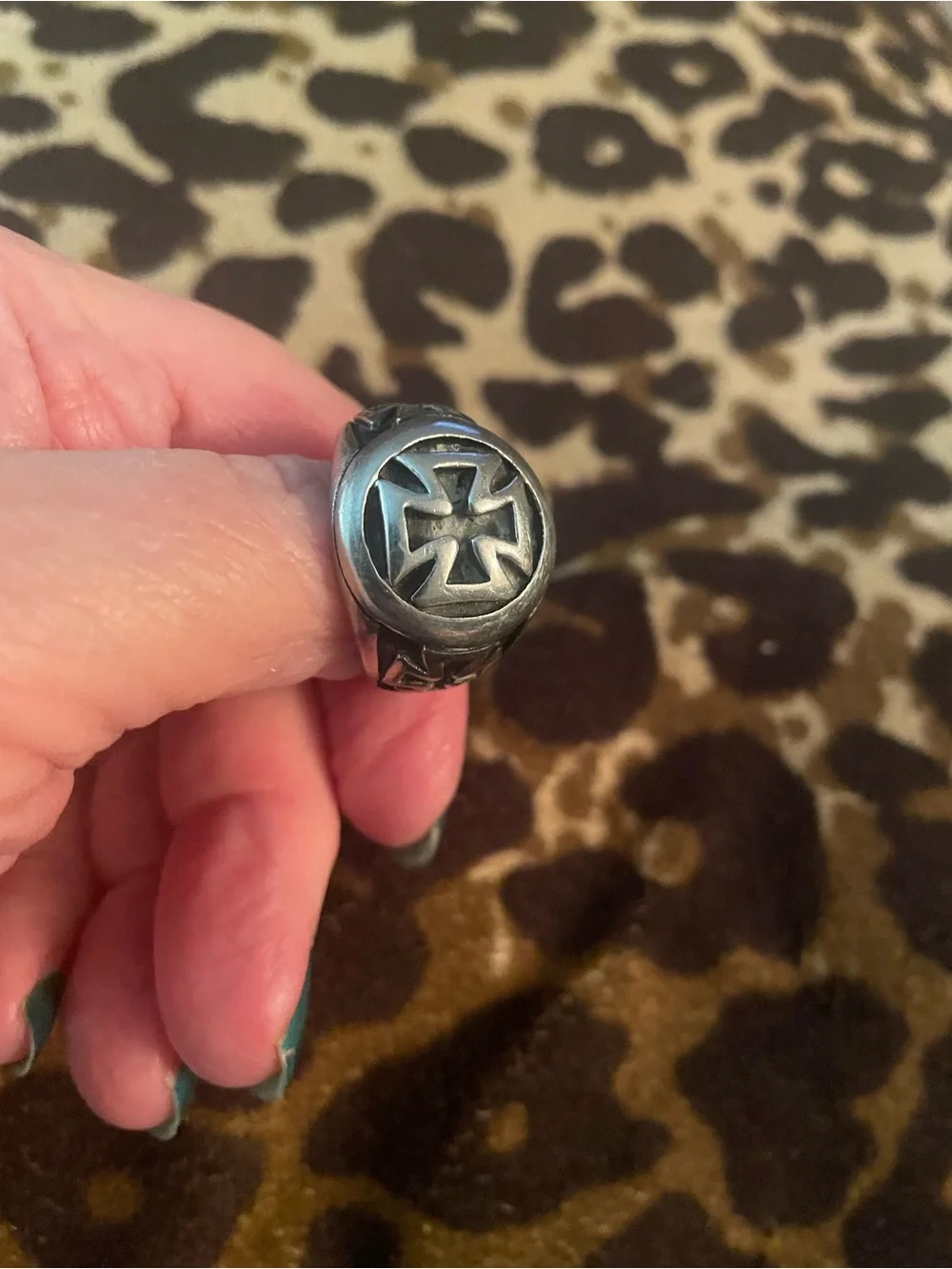 Stainless steel Maltese Cross Signet Ring - Blackened Finish Sz 11.5